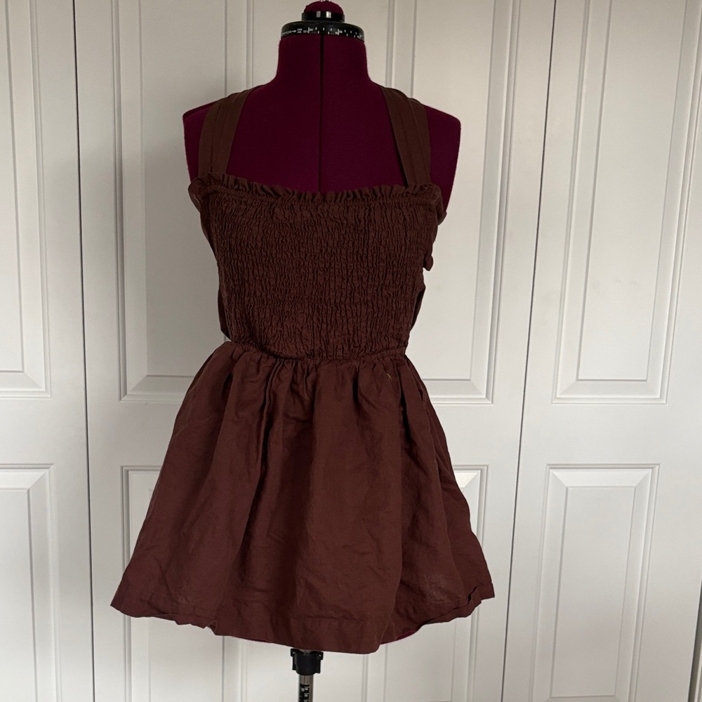 Brown linen mini dress - Picture 1 of 3